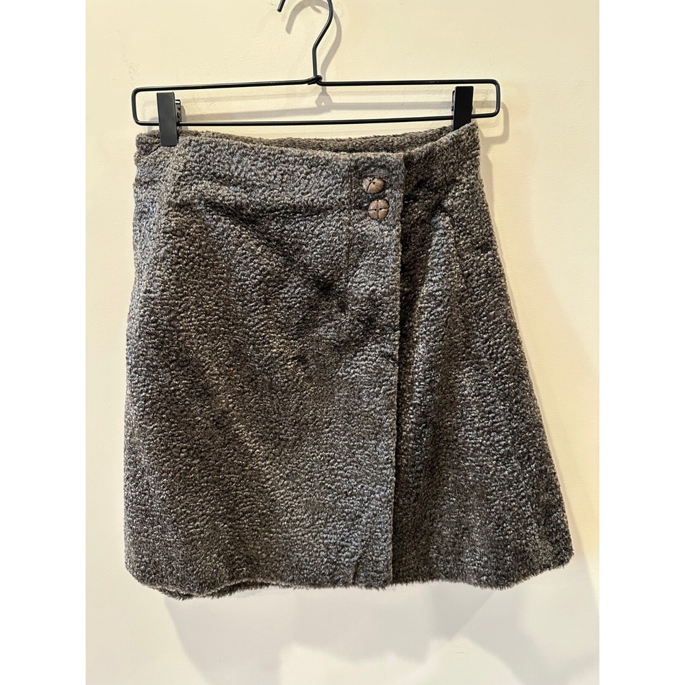 JULIE PIATT True Vintage 100% Wool Mini Skirt Greenish-Grey Retro Button Closure